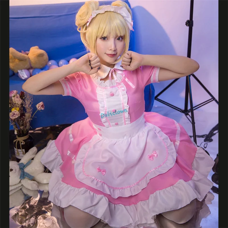 ss13Black Pink Maid Outfit Men Women Sweet Gothic Lolita Anime Cosplay Costume Apron Dress Uniform Plus Size Halloween Cos