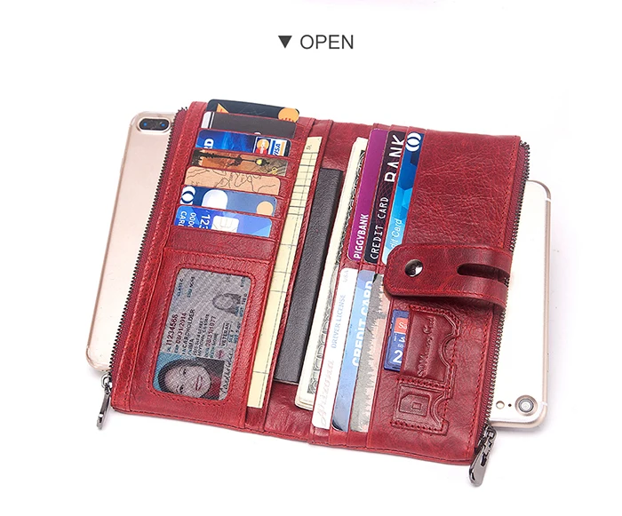 KAVIS Damen-Geldbörse, echtes Leder, lange Clutch mit RFID-blockierendem Kartenhalter, Reißverschluss, Münzgeldbörse, große Kapazität, Handytaschen – Detail 15