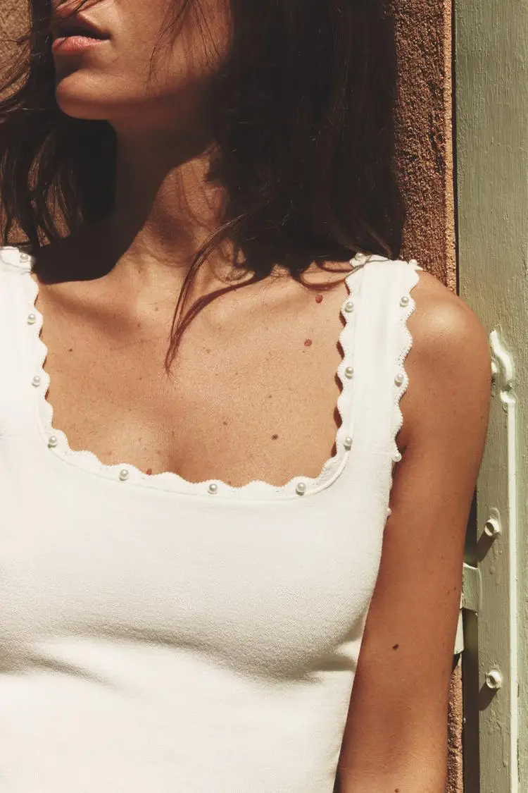 

YY66657 ZA25 Summer New Women's French Pearl Knitted Round Neck Sleeveless Strap Top 5584210