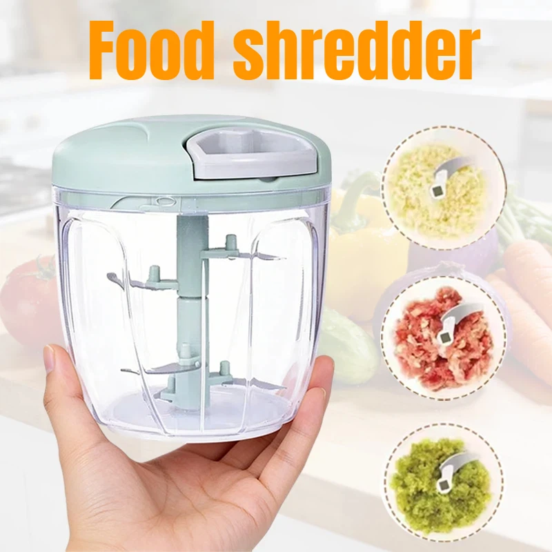 Manual Food Chopper Rotary Blender Garlic Chopper Vegetable Mincer Meat Grinder 500/900ml Stainless Steel Blade Cooking Tool