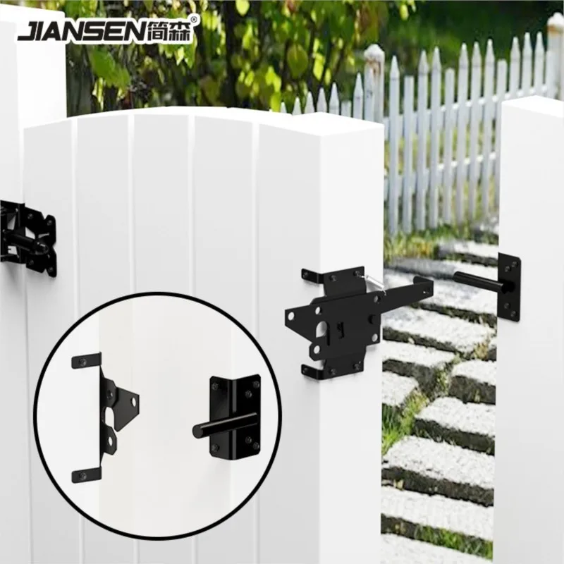 Garden Fence Door Hinge Self-Locking Latch Wood Fence Door Lock Outdoor PVC Guardrail Latch Accessories