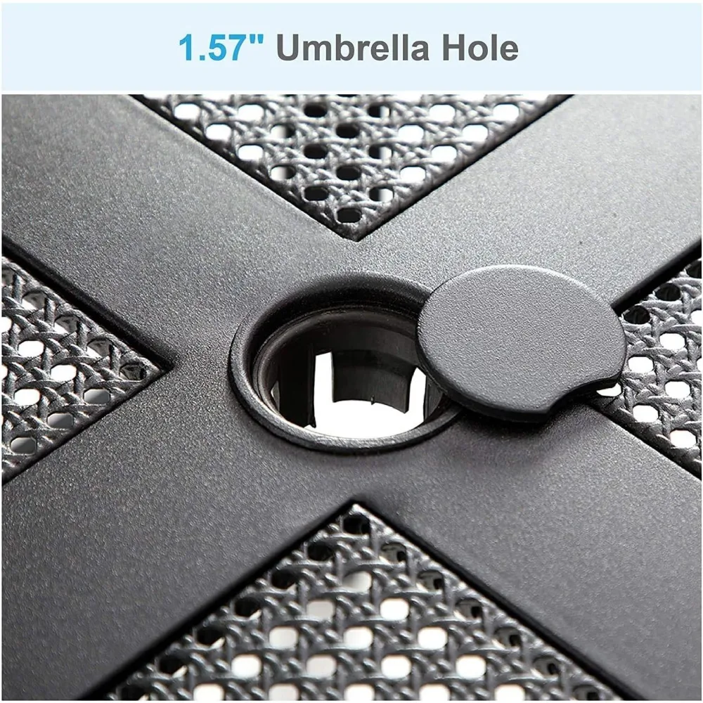 طاولة طعام مربعة خارجية مقاس 37 × 37 إطار فولاذي مطلي بمسحوق الفناء مع أثاث سطح حامل المظلة #5