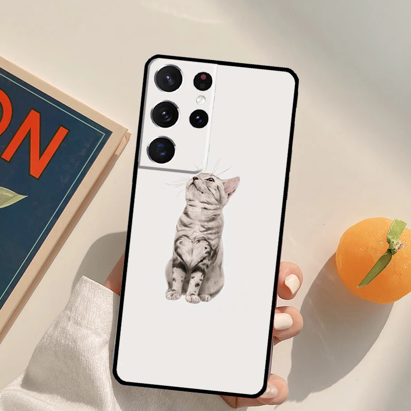 لطيف القط الحيوان قضية الهاتف لسامسونج غالاكسي S20 FE S21 S22 S23 الترا نوت 20 نوت 10 S8 S9 S10 زائد غطاء