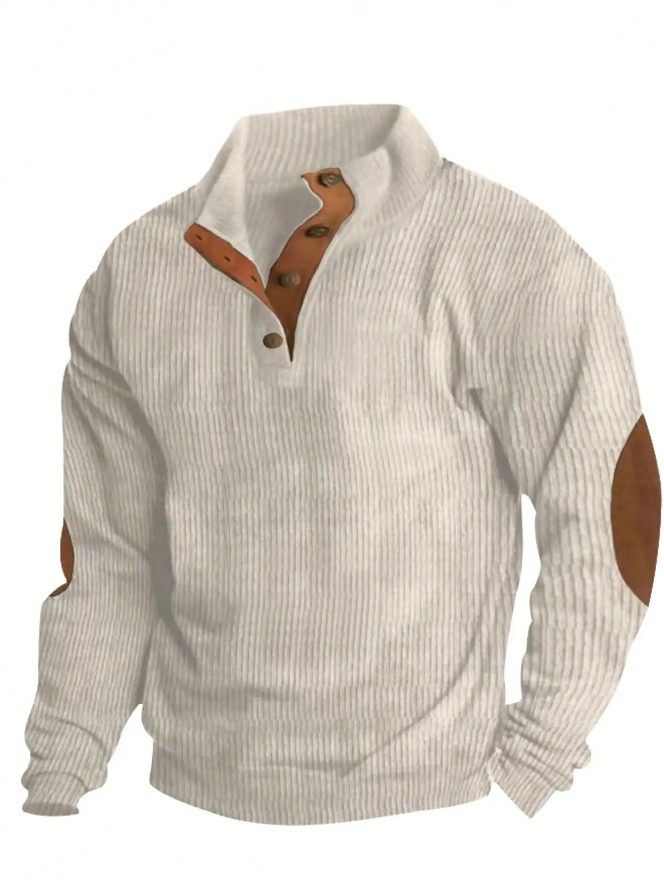

Men's Ribbed Knit Henley Sweater with Leather Patch Elbow & Placket