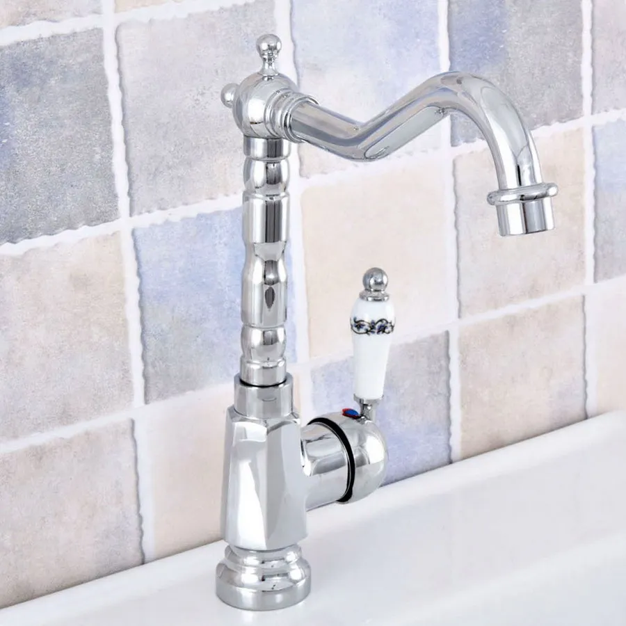 

Wash Basin Faucet Polished Chrome Brass Ceramic Lever Swivel Spout Kitchen Bathroom Sink Hot And Cold Water Taps 2sf637