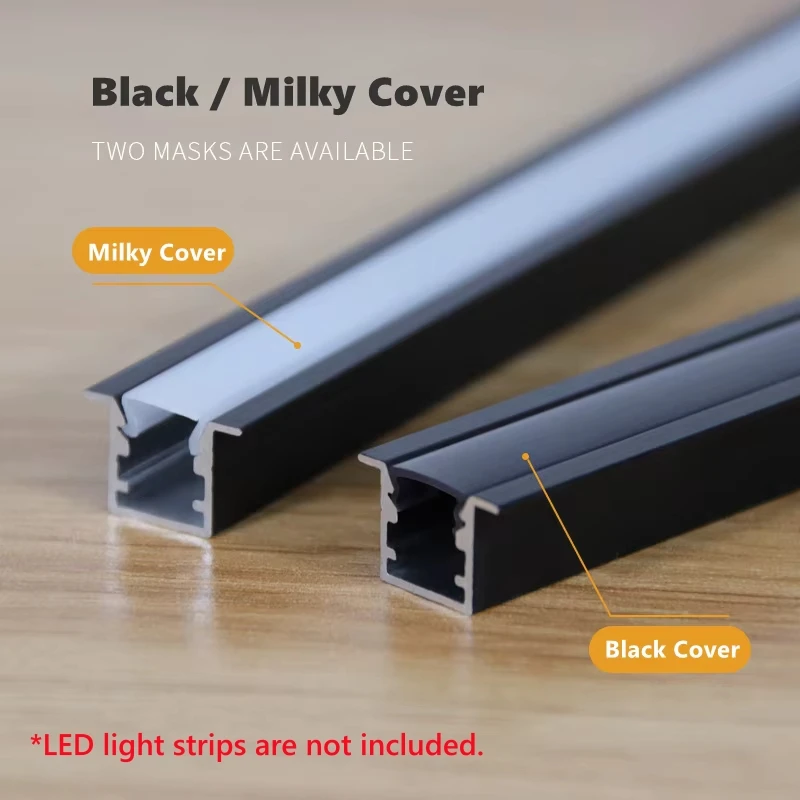 0.5m/1m 10x10mm Black LED Aluminum Profile W Style Channel For 5050 5630 Strip Light Black Milky Cover Cabinet Closet Bar Lamp