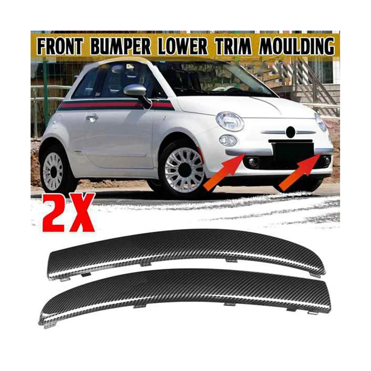 735455056 735455057 Car Carbon Fiber Front Bumper Lower Trim Moulding Anti-Collision Strip Fit for Fiat 500