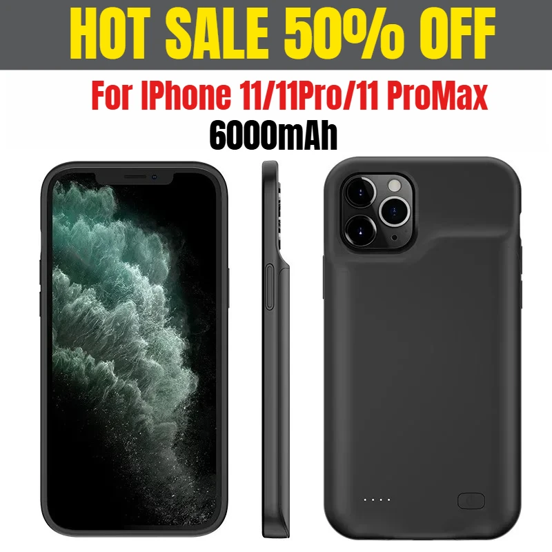 6000mAh Portable Battery Charger Cases for IPhone 11/11Pro/11 ProMax External Battery Power Bank