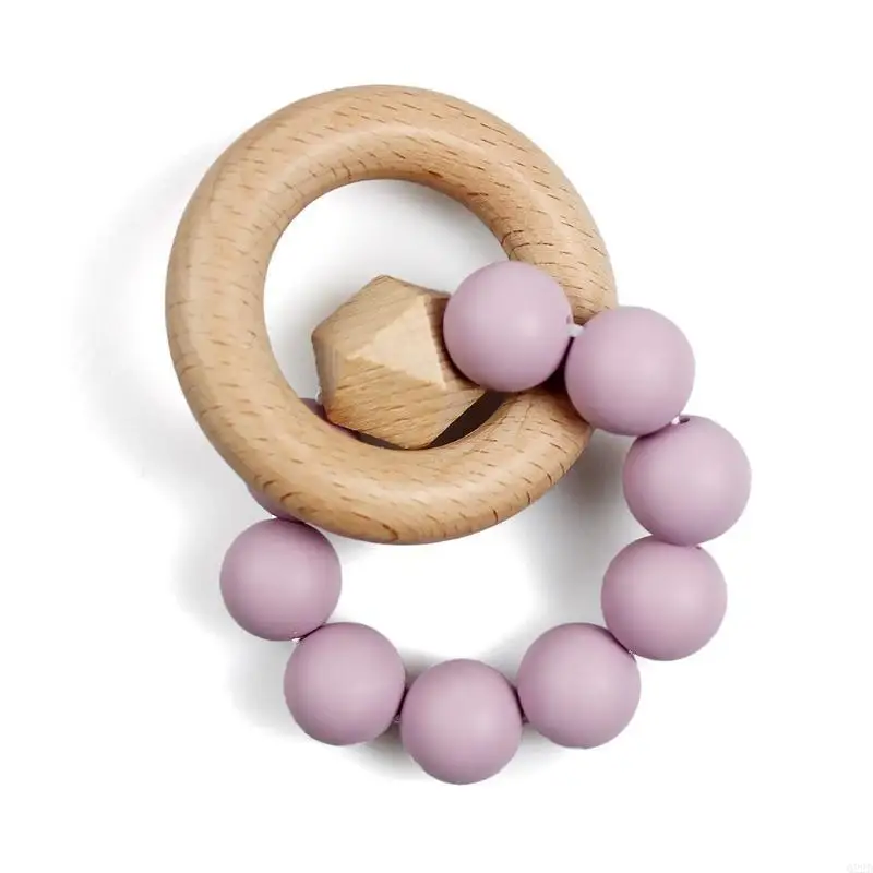 Q22d Baby Silicone حبات Teether Wooden Ring Bracelet Bracelet Toying التمريض