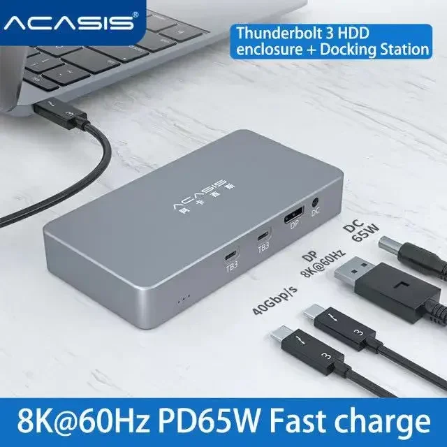 Acasis M.2 Dual-disk NVME HDD Enclosure USB4.0 Docking Station Type C to USB 3.0 Hard disk box for laptop