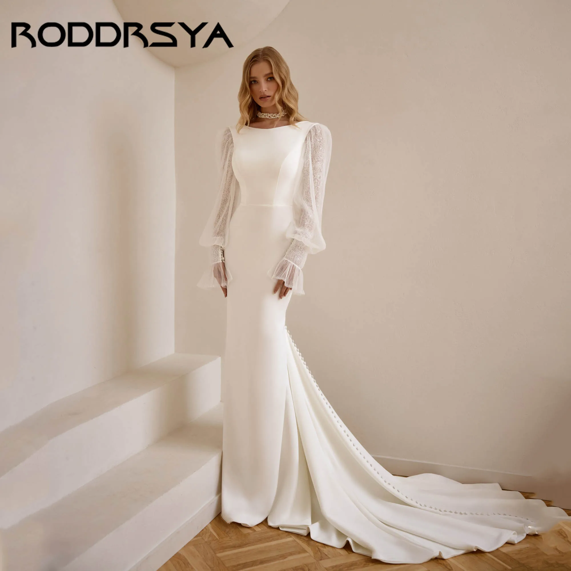 

RODDRSYA Soft Satin Elegant Wedding Dress Long Sleeves Mermaid Bridal Gown Back Buttons Minimalisme vestidos de novia Customized