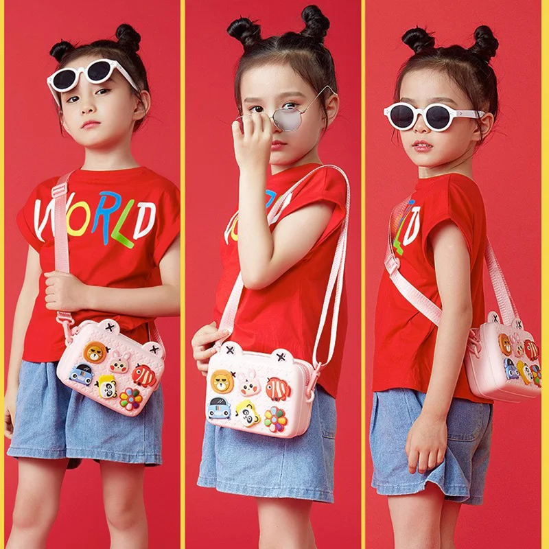 Fashion DIY Cartoon Children Shoulder Messenger Bags for Girls Travel Cute Small Crossbody Bag Zipper Handbags Purse Designer