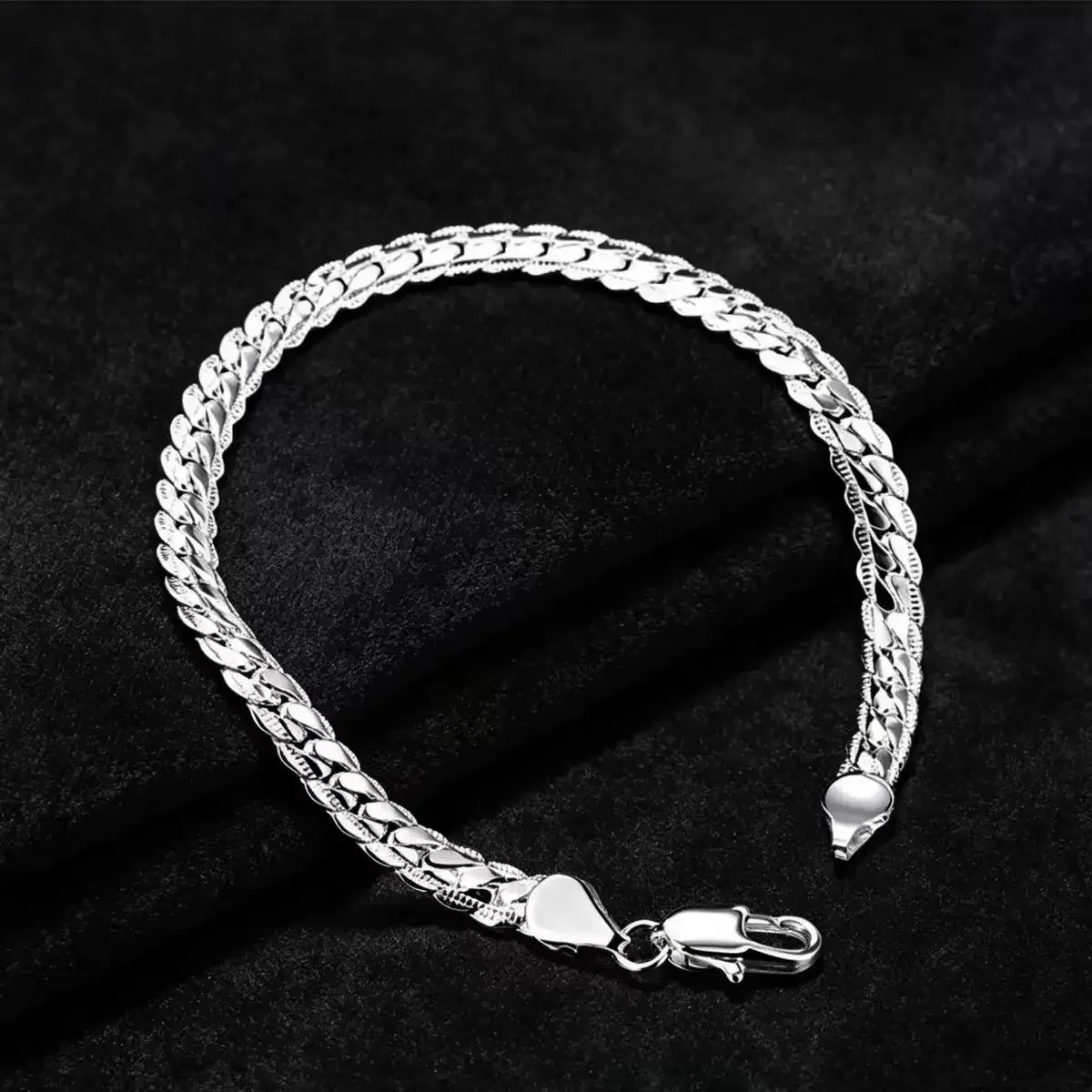 925 Sterling Silver Bracelet 5mm 18/19/20cm Flat Side Chain Lobster Clasp For Woman Man Wedding Engagement Jewelry