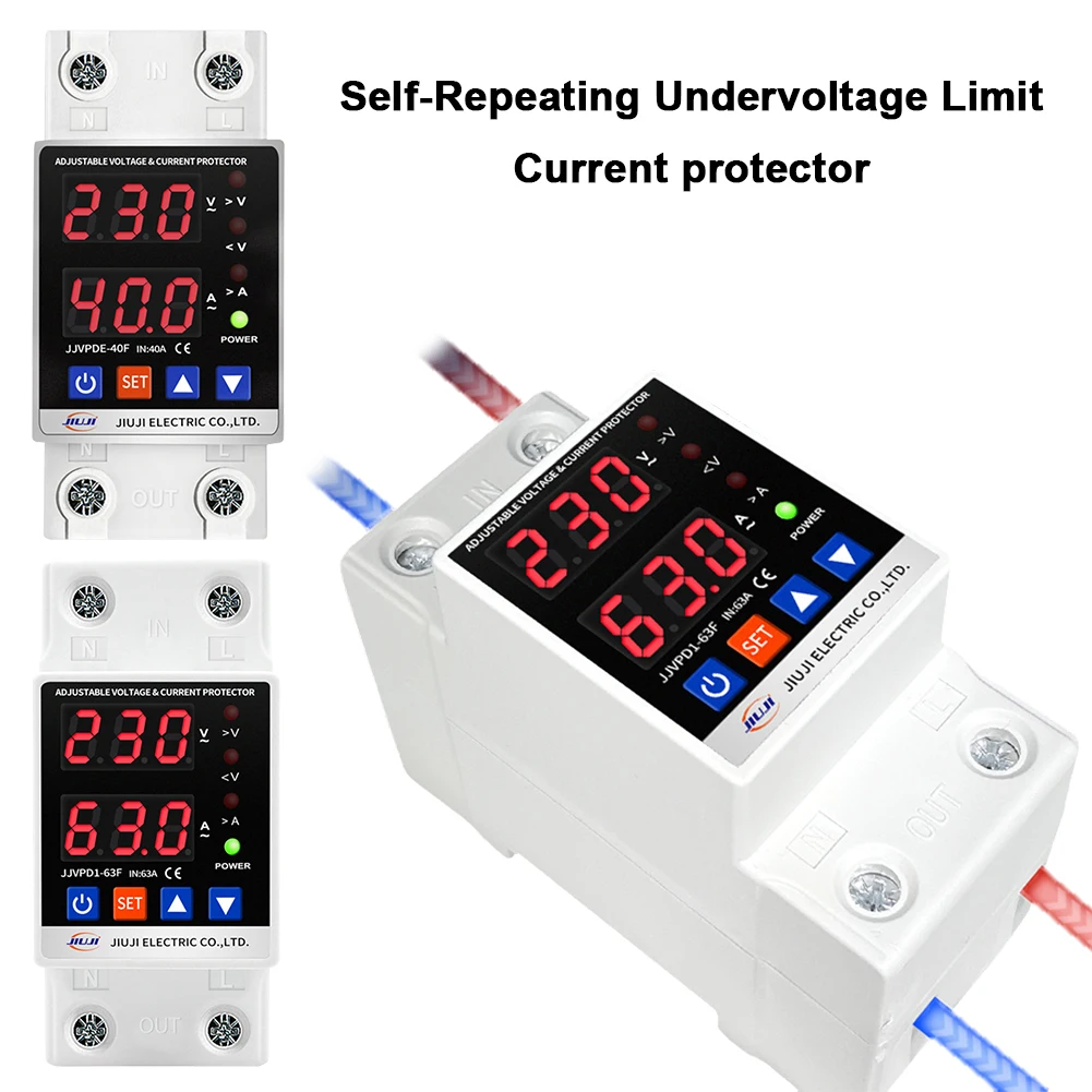 Automatic Reset Voltage Protector 40A/63A 220V Overvoltage Over Current Protection Device Din Rail for Home Office Appliance