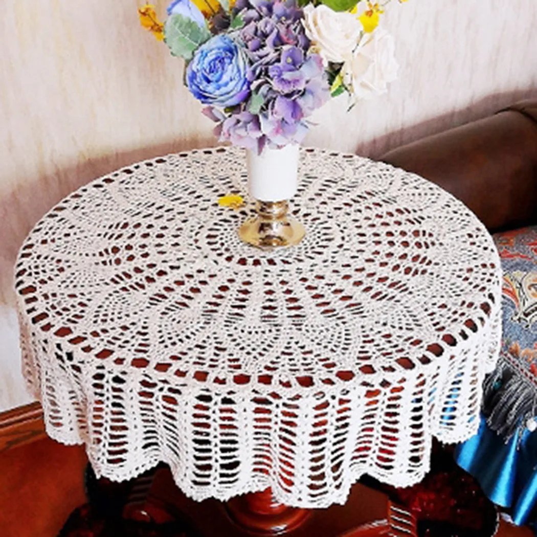 Handmade Crochet Table Cloth Vintage Lace Tablecloth Embossed Round Placemat Kitchen Dining Table Cover Mat Pad Home Decoration