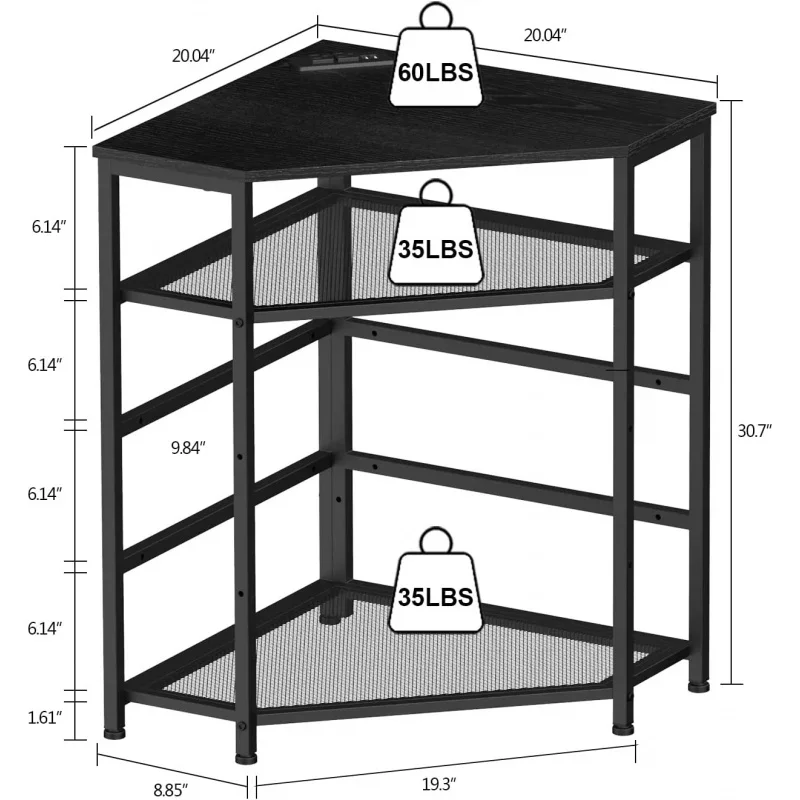 Corner Printer Stand Table with Power Outlet Charging Plugs USB Port Adjustable Storage Shelf Computer Tower CPU Stand Holder fo