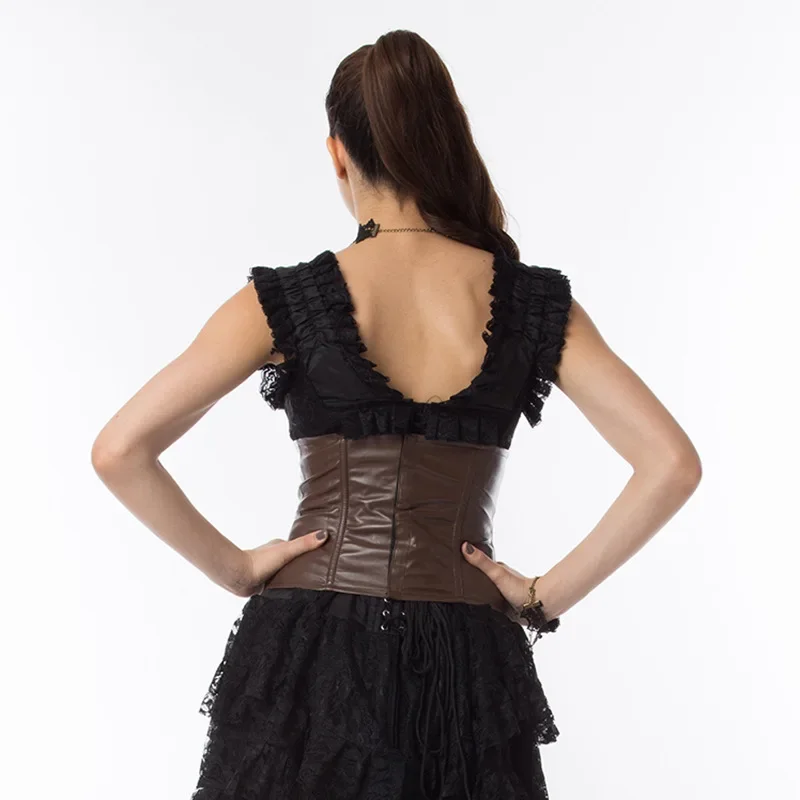 หนังสีน้ําตาล Lace Up เซ็กซี่ Underbust Corset Gothic เสื้อผ้าผู้หญิง Shapewear Top Steampunk เทรนเนอร์เอว Vintage Bustier Femme