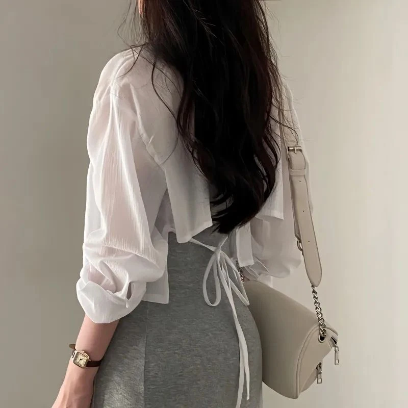 2024 Summer Sunscreen Shirt Women Sexy Backless Chiffon Sun Protection Cardigan Tops Woman Solid Color Loose Casual Blouse Mujer