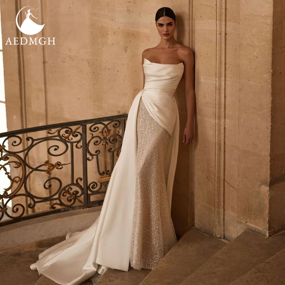 

Свадебные платья Aedmgh «Русалка»: сексуальные, без бретелек, из матового атласа, с кружевной вышивкой и блестками, на заказ