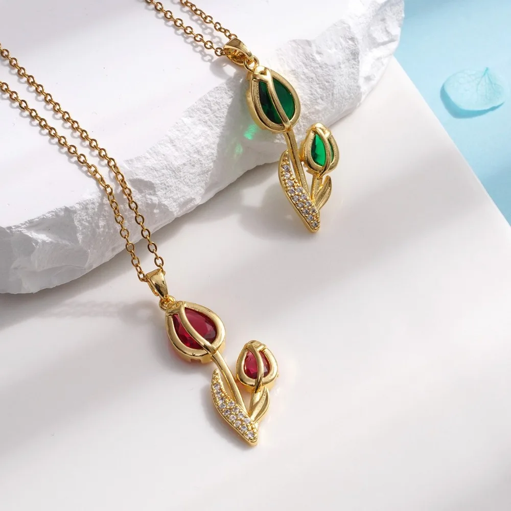 Tulip Necklace Pendant Copper Material Sweet And Romantic Suitable For Party Banquet Anniversary Valentine's Day Gift For Girls