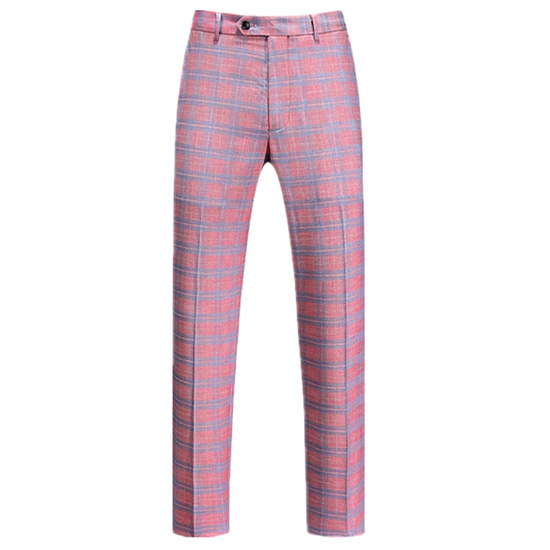 pink plaid dress pants Unique Bargains Men's Dress Pants Casual Flat Front Stretch Business Plaid  Pants 36 Pink Navy