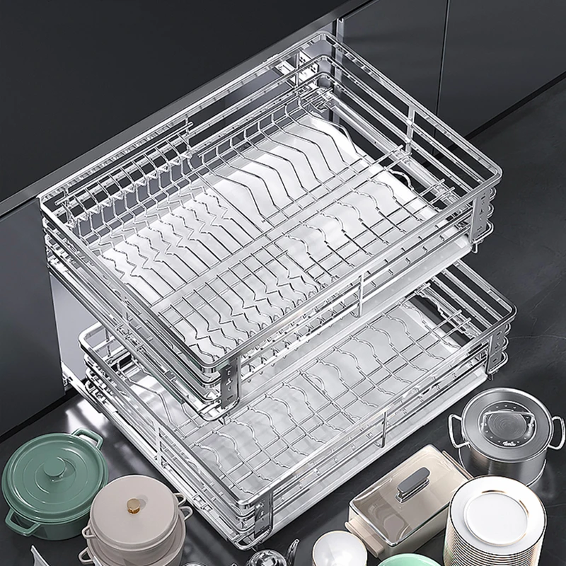 

Basket kitchen cabinet 304 stainless steel double-layer drawer type basket bowl rack storage seasoning built-in cabinet basket