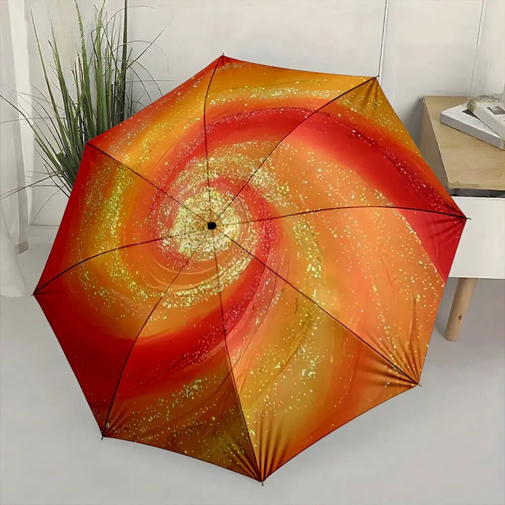 Vibrant Red and Orange Swirl Umbrella Design Compact Fashion Folding Umbrella for Daily Use, Christmas Gift