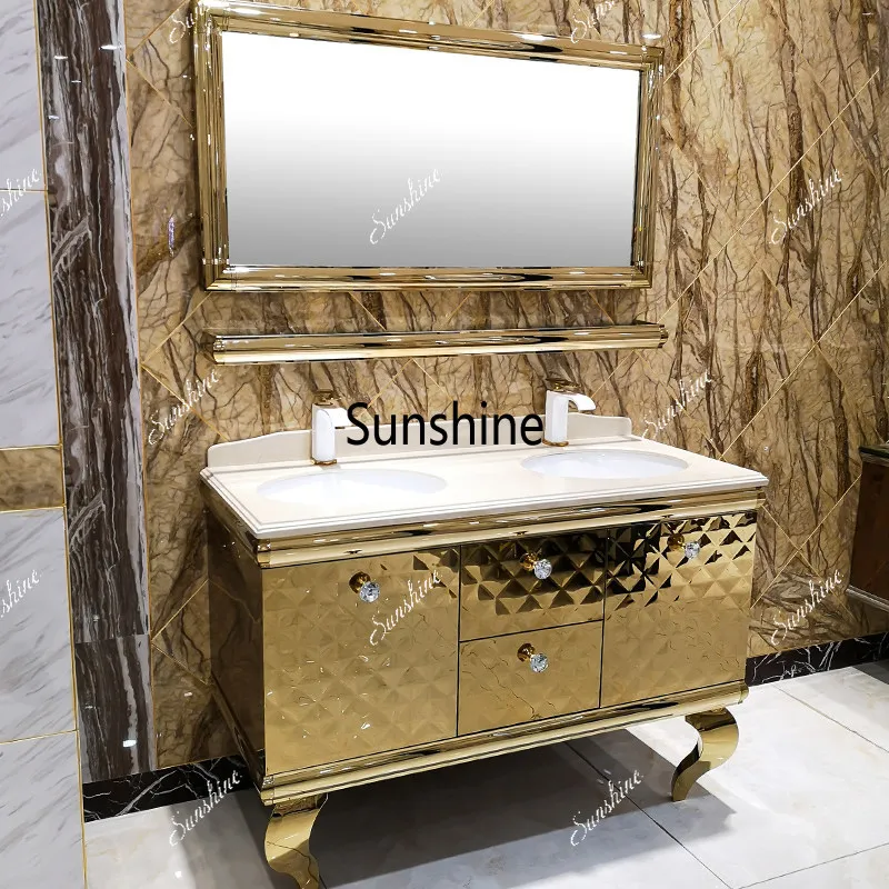 Hotel bathroom cabinet combination bathroom stainless steel washstand French floor gold
