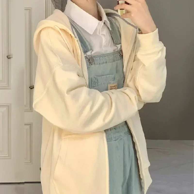 الخريف الشتاء المرأة هوديس Harajuku فضفاض جاكت مزود بغطاء للرأس معطف الكورية موضة عادية زمم البلوز Y2k الشارع الشهير