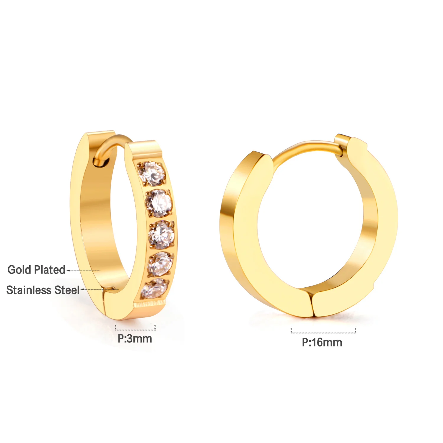 LUXUSTEEL Vintage Rhinestone Crystal Hoop Earrings for Women Gilrs Stainless Steel CZ Circle Fine Earring Making Brincos