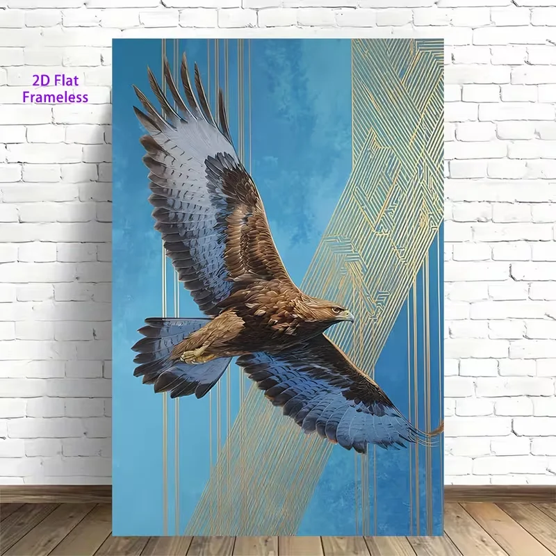 2D Flat, Modern Minimalist Frameless Eagle - Golden Eagle Spread Wings Canvas Painting Suitable for Living Room, Bedroom, Office