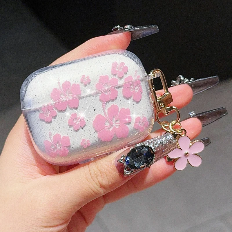 Retro rosa weiße Blume + Kleiderbügel für Apple AirPods 4 2 Pro2 Bluetooth-Kopfhörer-Abdeckung 3. Generation Soft Cover Schutzhülle