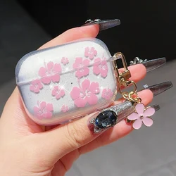 Retro Pink white Flower+Hanger For Apple AirPods 4 2 Pro2 Bluetooth Headphone Cover 3rd Generation Soft Cover Protective Case