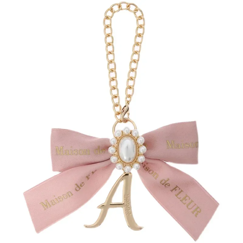 Japanese Style Keychain Romantic Pearl Beads Flower Small Bowknot Ornament Pendant Bag Accessories Woman Cute Bag Hanging