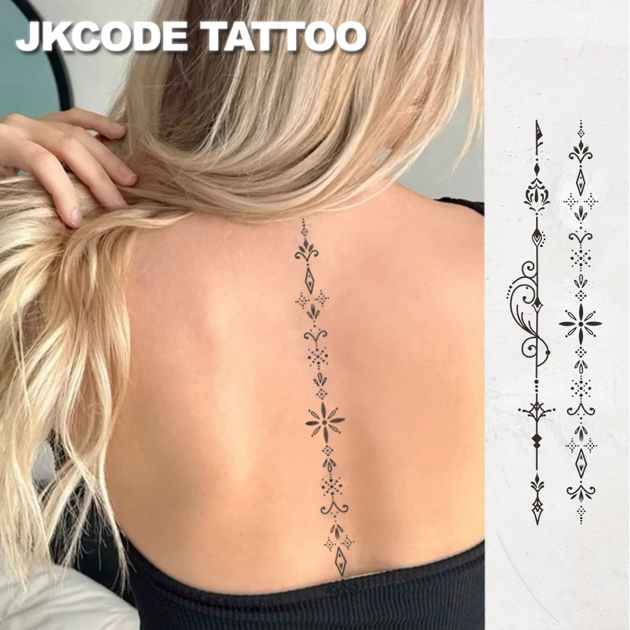 Spine tattoo - Minimalist design Semi-permanent Tattoos - Eid fashion accessory with simple leaf design - Barak crescent moon motif - Long-lasting waterproof tattoo stickers for women's hands and feet for Eid - Body Art for 15 Days