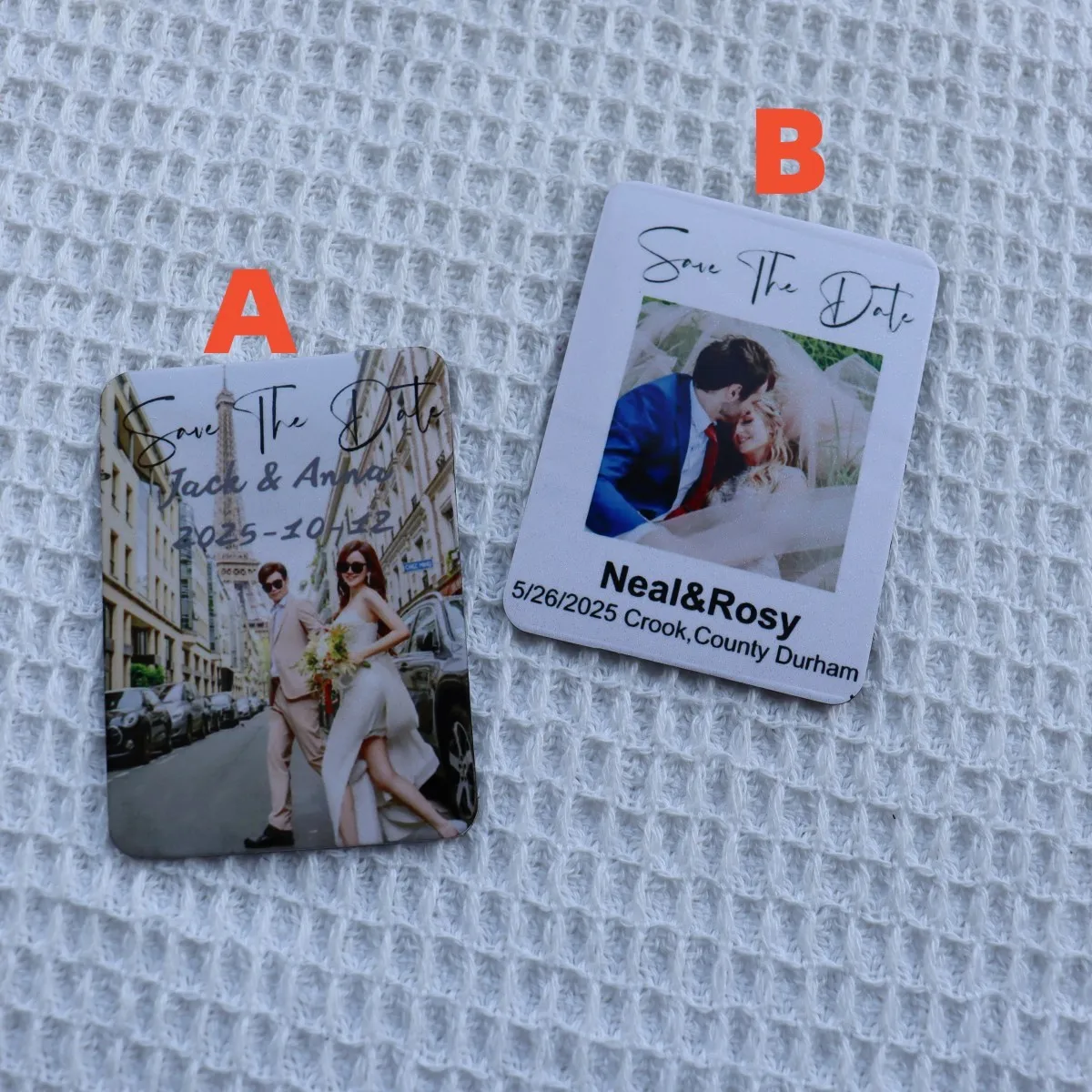 Personalisierte rechteckige 75x55mm Foto-Save-the-Date-Kühlschrankmagnete für Hochzeiten, weiche magnetische Sublimationsrohlinge – Detail 2