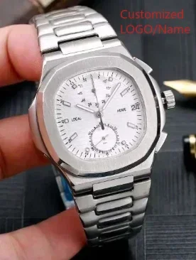 Moda masculina quartzo cronógrafo safira relógio rosa ouro prata azul preto duplo tempo cronômetro aço inoxidável personalizado