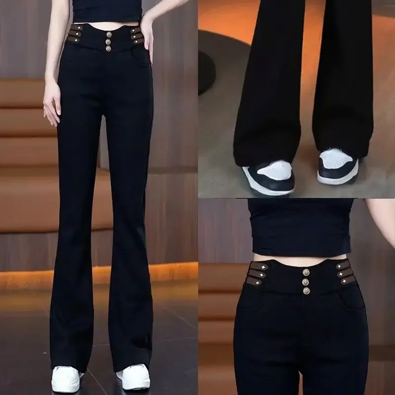 Micro-flat Pants for Women's New Hot Winter High-waisted Slimming Versatile Stretch Black Horseshoe Pants XT1169