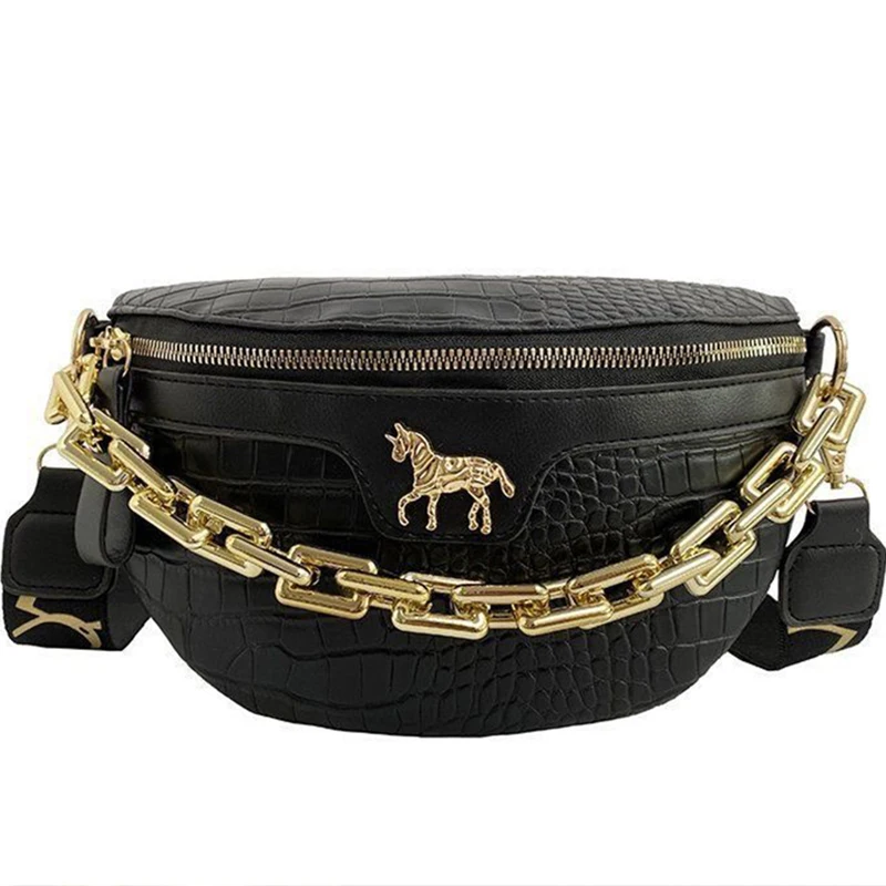Luxuriöse Gürteltasche mit goldenem Einzelhandel für den täglichen Ausflüge. Stilvolle, kompakte, leichte, vielseitige, lässige Hüfttasche mit Krokodilstruktur – Detail 8