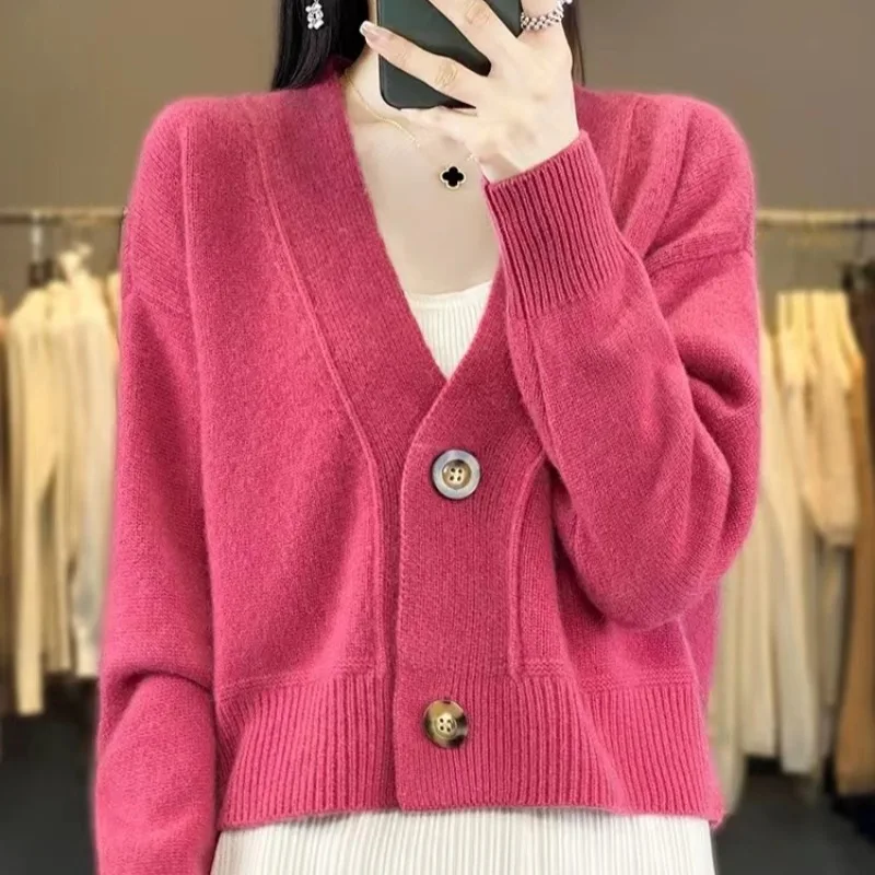 Solid Cardigans for Women Single Breasted V-neck All-match Autumn Winter Casual Elegant Warm Soft Female Clothing Korean Style