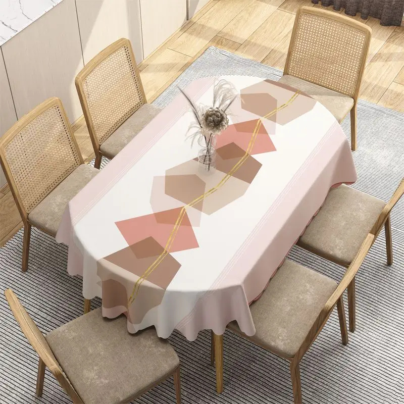 Geometric Printed Tablecloth, PVC, Waterproof, Oilproof Table Cover, Modern Style, Ellipse Table Cloth, Home Decorative, 200cm