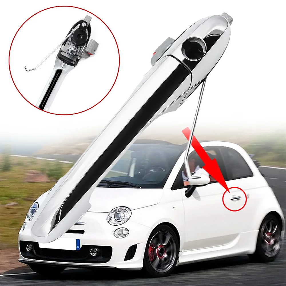 1 set di maniglie per portiera anteriore sinistra, cromate, per Fiat 500 (2007-2018), ricambio per il lato del conducente – 68069943AB