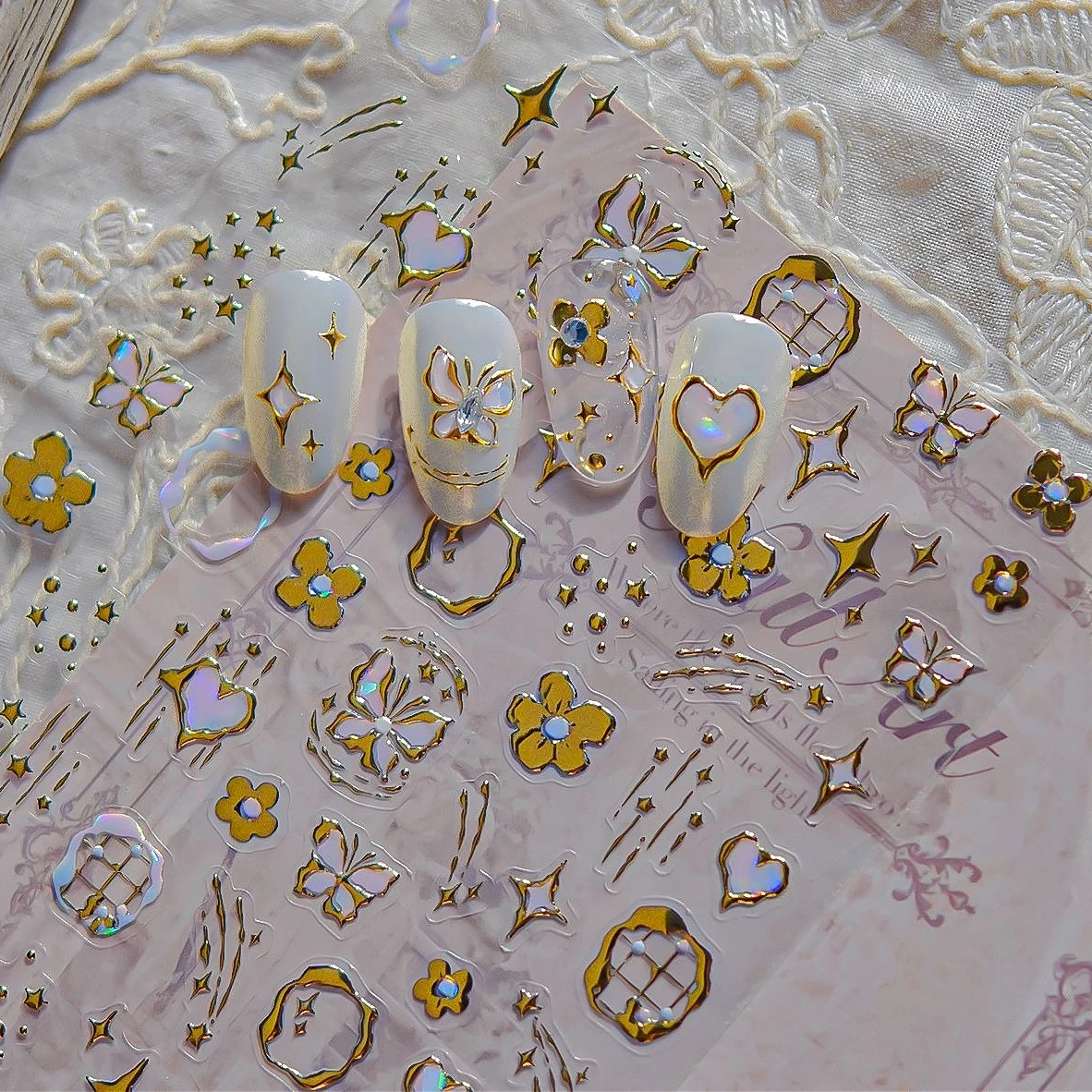 Metalen Bloem Vlinder Liefde Hart Ster Hond Strik Cloud Apple Punk Rock Onregelmatige Klok Blok Maan Y2K Nail Art Stickers Decals
