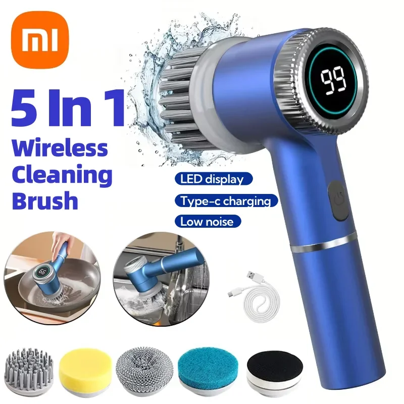 Xiaomi Electric Cleaning Brush Multifunctional 5 Brush Heads Kitchen Bathroom Toilet Portable Powerful Clean Brush LED Display