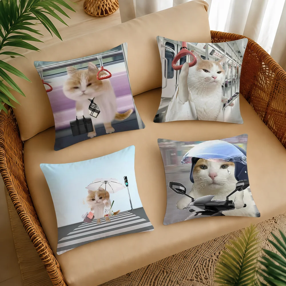 Depressed Office Worker Orange Cat Meme Cushion Cover Square Decorative Throw Pillow Case Sofa Bed Living Room Anniversary Gifts
