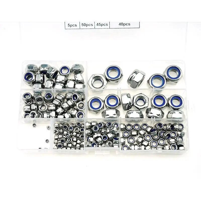 novo-kit-de-200-pecas-de-porcas-autotravantes-hexagonais-de-nylon-nylock-em-aco-inoxidavel-304-a2-70-–-tamanhos-m2-m25-m3-m4-m5-m6-m8