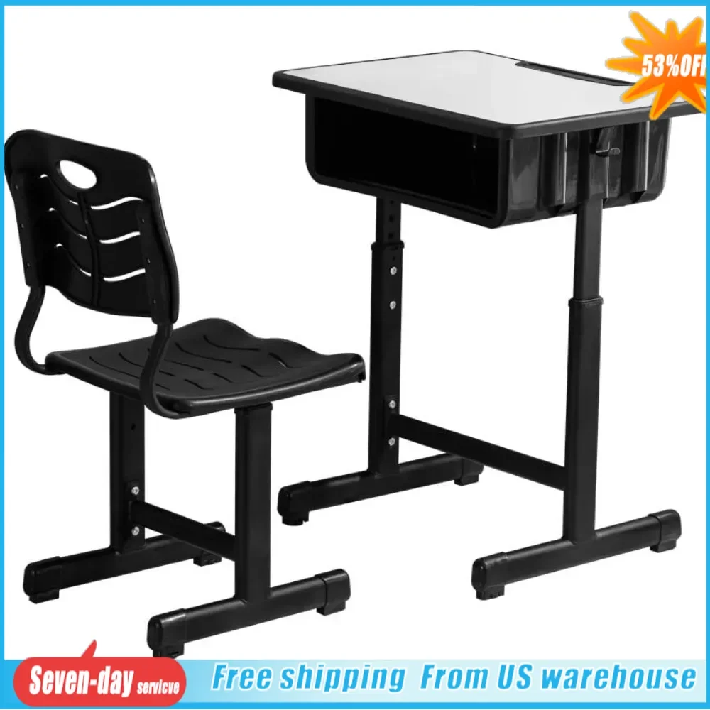 Student Desk and Chair Combo, Height Adjustable and School Desk Chair Workstation with Drawer, Pencil Grooves Student Desk