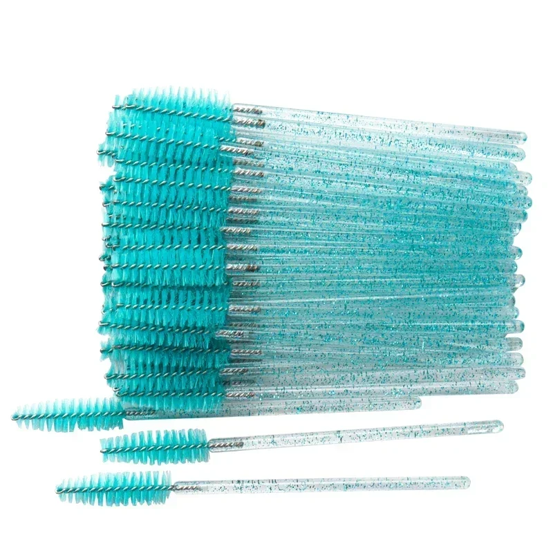 50 pçs escovas de cílios descartáveis cristal olho lash rímel varinhas glitter lash pente carretéis micro aplicadores de maquiagem