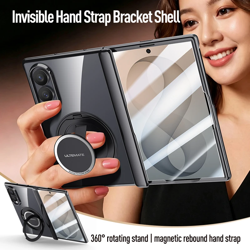 Case for Samsung Z Fold8 Wide,360 Rotating Magnetic Kickstand Ultra Tempered Glass for Magsafe Axis Protection Ring Holder Cover