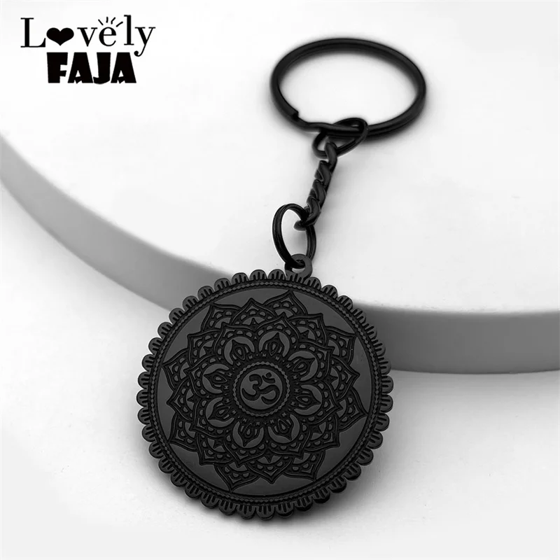 Buddhism Mandala Lotus Flower Yoga Pendant OM Key Chain Women Men Stainless Steel Religious Geometry Meditation Amulet Jewelry